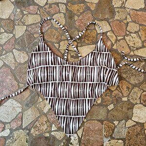 BASTA XS Brown & White Striped Bikini Top With Adjustable Straps, Size XS